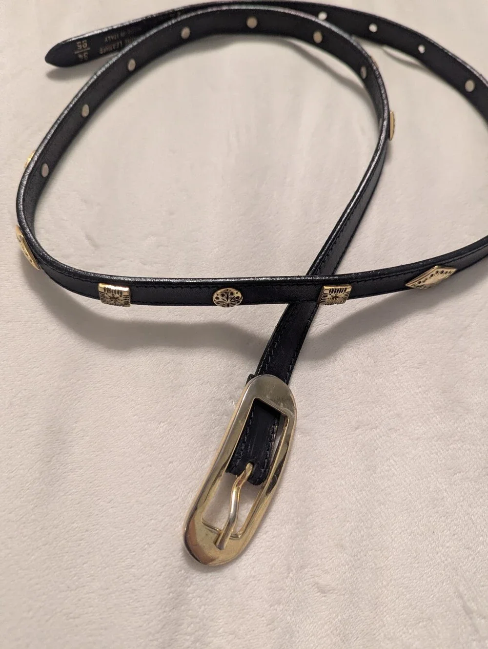 Peruzzi Italian Leather Belt 34 Brass Buckle/Accents